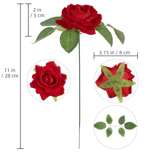 Red Artificial Roses 16pcs Velvet Roses Artificial Flowers 3.15" Fake Red Roses for Bridal Bouquet Wedding Flowers for Floral Centerpieces Home Party Decor - color: 3.15" Red