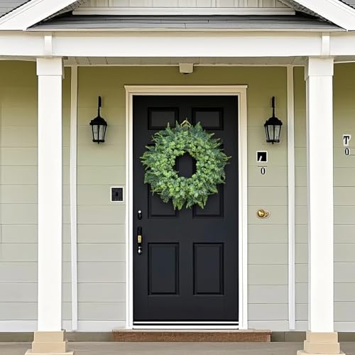 26'' Eucalyptus and Boston Ferns Wreath for Front Door - Large Artificial Greenery Outdoor Wreath for Porch,Window,Farmhouse,Home,Hanging Decor- Spring, Summer, All Seasons (Gray-Green)