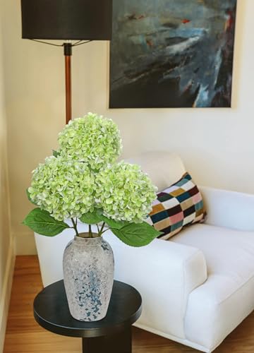 26" Artificial Hydrangea Flower with 6.6" Large Bloom, Realistic Gradient Silk Flowers, Faux Hydrangeas for Home Wedding Centerpiece Decor, Big Petal Fake Floral Arrangement, Indoor Outdoor Display - color: Green, size: 3PCS