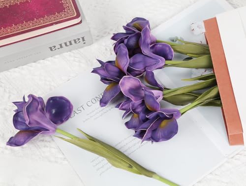 Purple Iris Flowers Real Touch 6 PCS Iris Artificial Flowers 18.9 in Long Stems Flowers for Decoration for Wedding Bridal Home Kitchen Party(Dark Purple) - color: Dark Purple