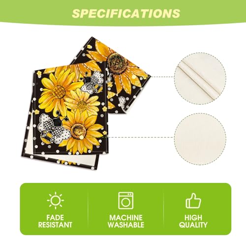 Artoid Mode Black Sunflower Bee Flower Polka Dot Summer Table Runner, Seasonal Kitchen Dining Table Decoration for Indoor Party Home 13x72 Inch - color: Black, size: 13" x 72", Table Runner