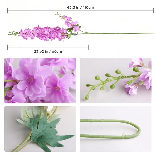 HCTCPALS Artificial Flowers for Outdoors 6 Pcs Delphinium Plant Realistic Silk Fake Flowers for UV Resistant Faux Plants Outdoor Indoor Outside Front Porch Hanging Planter Decoration-30" Purple - color: Delphinium Purple