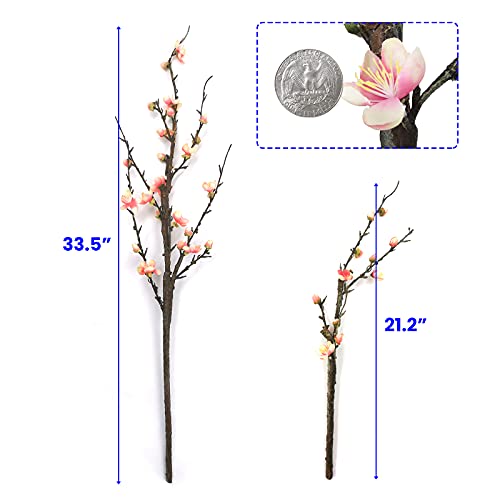 SNAIL GARDEN Artificial Plum Blossom Branches, 2 Sizes - 33.5 & 21.2" Faux Silk Flower Bouquet with Blooming Flowers & Buds for Home Table Decor, Vase Fillers Centerpiece