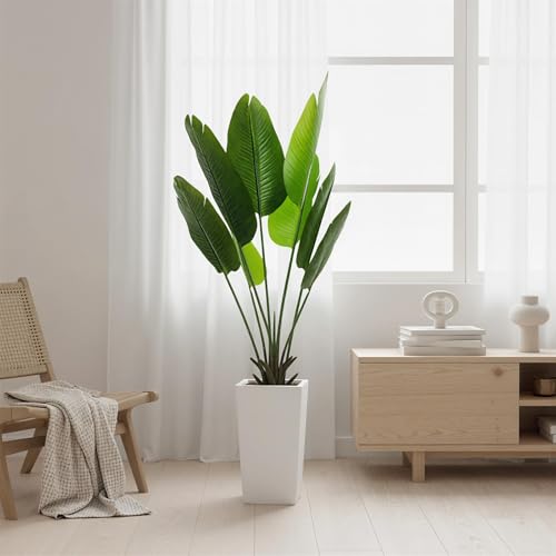 4.65 FT Artificial Large-leaved Banana Tree in Pot, Decorative Evergreen Tropical Areca Palm Plant, Fake Traveler's Banana Tree Tree, Indoor House Plants for Living Room Porch Entryway Office - size: 4ft 8in