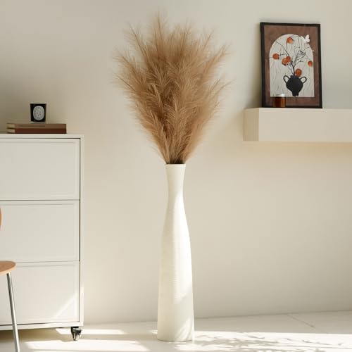 Ceramic Tall Floor Vase, 29" Tall Terracotta Large Decorative Vases for Rustic Modern Boho Home Decor, Living Room Decoration, Big Standing Vase for Pampas Grass, Flowers, Dried Flowers - color: White