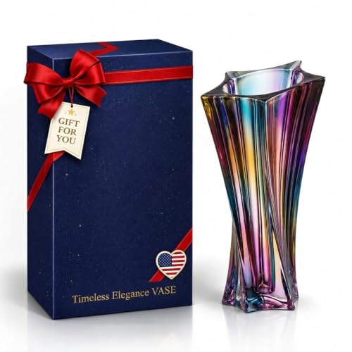 Crystal Glass Vase – Heavy Crystal Vase for Flowers with Weighted Bottom, Thick Durable Decorative Vases for Modern Home Decor, 9.8″ 3.5lb Clear Centerpiece (Heavy Color) - color: Heavy Color