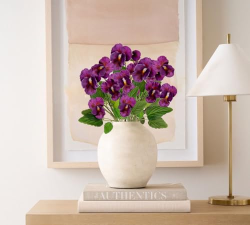 Purple Artificial Flowers 3 Pack Pansy Flowers Artificial Silk Flowers 18" Realistic Fake Flowers for Decoration Spring Faux Flowers for Vase Home Indoor Wedding Flower Bouquet Table Centerpiece Decor - color: Purple