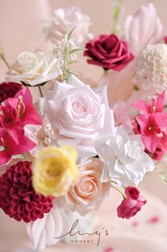 Ling's moment Artificial Greenery Stems Box Set, 27pcs with 6 Kinds of Faux Greenery Picks for DIY Bridal Bouquets Wedding Floral Arrangement Table Centerpieces, Passionate Pink & Blush - color: Pk-passionate Pink & Blush