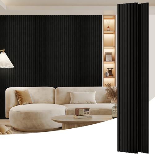 2 Pack Wood Panels for Wall, 108" x 11" Wood Slat Acoustic Panels, Acoustic Wall Panels for Interior Wall Decor, Sound Absorbing Wall Panels for Noise Reduction and Decoration, Obsidian Black - color: Obsidian Black, size: 2PCS-108" x 11"