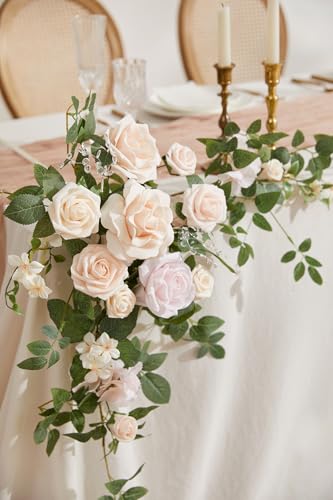 Ling's moment 2PCS Blush Cream Artificial Floral Swags Wedding Arch Flowers Rose Garland Centerpieces Greenery Arrangements for Sweetheart/Head Table Easel Wall Entryway Board Backdrop - color: Pk-blush & Cream