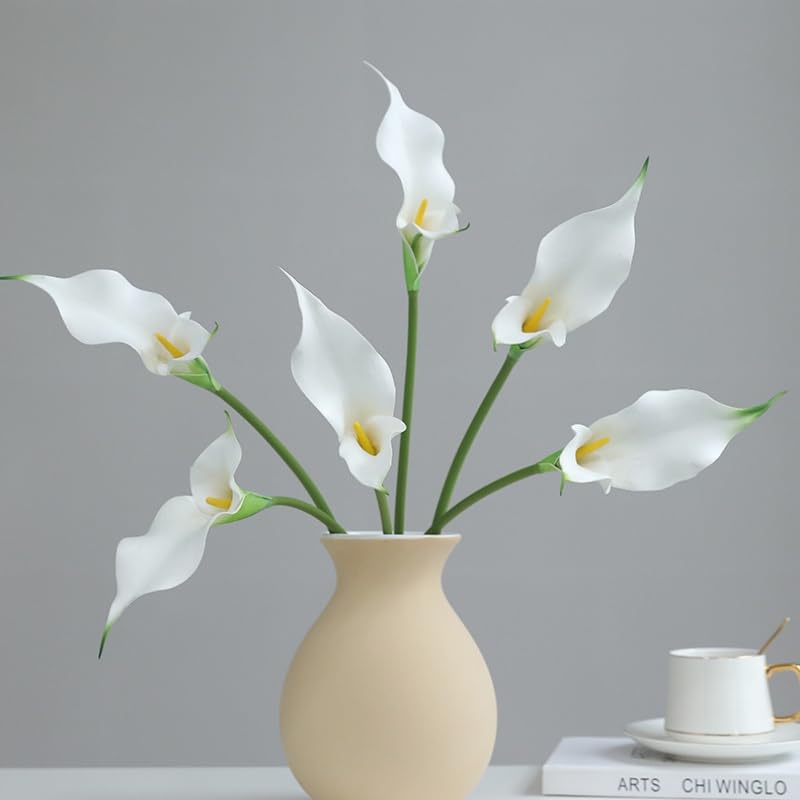 6 Pieces Calla Lily Artificial Flowers,Real Touch Latex Flowers,22“Long Stem Artificial Flowers for DIY Wedding Bouquet Party Home Table Centerpieces Decor (White) - color: White