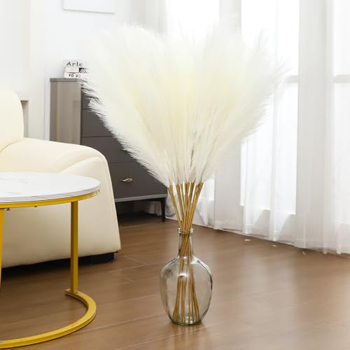 43" White Pampas Grass Fluffy - 8 PCS Tall Faux Pampas Grass Decor Artificial Pompas Grass for Floor Vase Filler Wedding Boho Home Baby Shower Mothers Day Decoration - color: Cream White