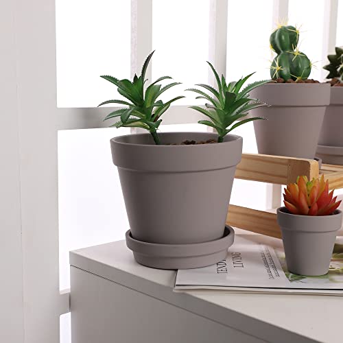 Terra Cotta Pots with Saucer- 6-Pack Large Terracotta Pot Clay Pots 5.5'' Clay Ceramic Pottery Planter Cactus Flower Pots Succulent Pot with Drainage Hole- for Plants,Crafts terra cotta planter(Grey) - color: Gray