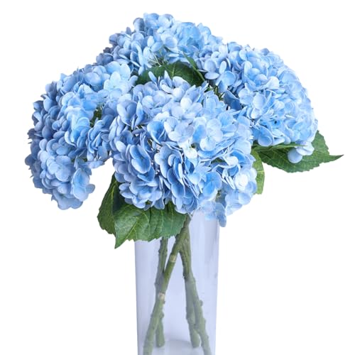 Blue Hydrangea Artificial Flowers - High-End 22.5cm Oversized Heads (4pcs) | Real-Touch Design | Perfect for Christmas, Weddings, Home Decor, Parties & Outdoor Use (Blue) - color: Blue