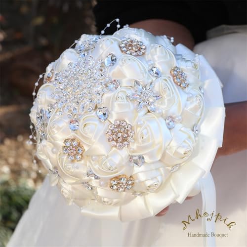 6.3" Ivory Bridal Wedding Bouquet Round Holding Bouquet Throw Toss Artificial Rose Flower Bunch for Bride Bridesmaid Wedding Quinceanera - color: Ivory, size: Mini (Dia. 6.3"/16cm)