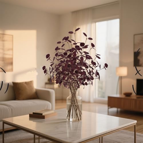 4PCS 24" Burgundy Metallic Fake Eucalyptus Stems Artificial Eucalyptus Leaves for Fall Leaves Thanksgiving Decor, Christmas Living Room Vase Decor - color: Burgundy