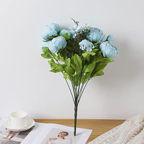 Duovlo Artificial Peony Silk Flowers Fake Flowers Vintage Wedding Home Decoration,Pack of 1 (Spring Blue) - color: Spring Blue