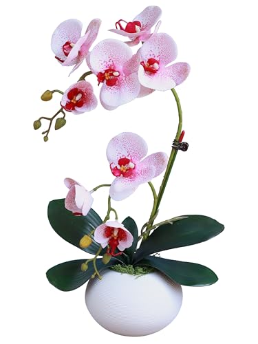 Forlaoers 17" White Fake Orchid in Vase Artificial Orchids That Look Real with Pot Artificial Flowers for Home Decor Indoor Office Bathroom Decoration Table Centerpieces - color: A8:white B Orchid With Vase
