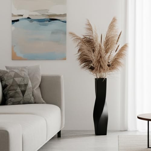 Tall Resin Vases On Floor, 27.56" Matte Black Twisted Geometric Floor Vase for Home, Living Room, Bedroom, Office, Desk, Shelf, Creative Unique Decorative Tall Decor Floor Vase - color: Black, size: 27.56 Inches