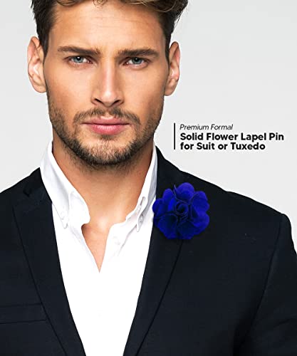 Premium Men's Formal Solid Color Flower Lapel Pin - Boutonniere for Men, Brooch Pin - color: Blue