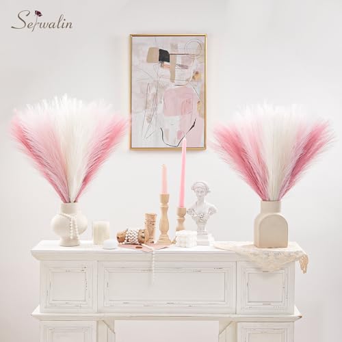 Serwalin Pampas Grass Pink Decor 17.7 Inch 6pcs, Faux Pampas Grass Home Decor, Artificial Pampas Grass Blush Fake Pampas, Short Vase Room Christmas Decoration - color: A Blush & Cream & Pink, size: 17 Inch 6 Pcs