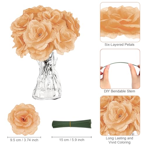 LELEE Rose Head Flowers with Stem - 108pcs Nude & Brown Faux Rose Artificial Flowers Bulk - Silk Rose Tan Flower for Wedding Bouquet Party Home Decor DIY Baby Shower Centerpieces Tables Decoration - color: Nude