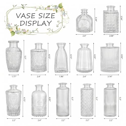 RUCKAE Glass Bud Vases Mini Flower Vase Small Vintage Vases for Centerpiece Table Wedding Decorations Home Decor Party(Transparent 12 Pack) - style: Transparent 12 Pack