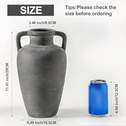 Ceramic Flower Vase with Handles, 11 inch Tall Vase for Centerpieces, Large Decorative Terracotta Vases, Farmhouse Rustic Vases for Home Decor, Living Room, Table, Neutral - color: 103-4-11.4in