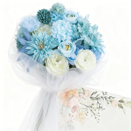 Blue Silk Flowers, Artificial Flower Combo Box Set with Stems for Bridal Wedding Bouquets, Table Centerpieces Decor, Floral Arrangement Home Decor - color: Blue