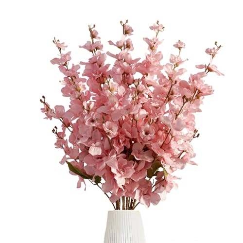 6PCS Light Pink Delphinium Artificial Flowers Espigas para Jarrones Fake White Flowers Tall Flowers for Floor Vase Flowers for Tall Vase Floral Arrangements Home Table Wedding Decor - color: Light Pink