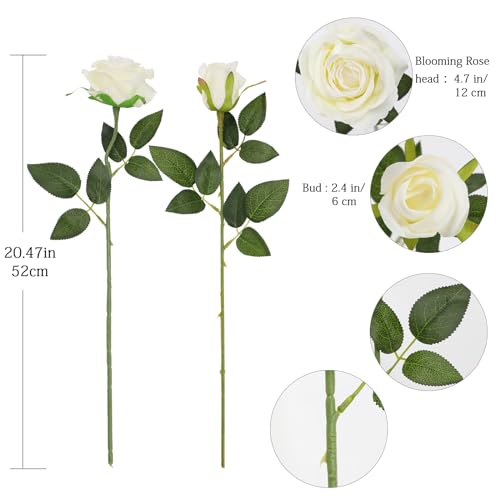 Tifuly White Roses Artificial Flowers - 12 pcs Realistic Long Stem Fake Roses Mashup Style Silk Roses for DIY Bouquets Wedding Centerpieces Arrangements Home Party Decor - color: White