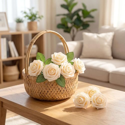 100 Pcs Artificial Foam Rose Flower Faux Bouquet Wedding Fake Rose Gift for Mother's Day Women DIY Bridal Shower Party Table Birthday Home Spring Decor (Champagne) - color: Champagne