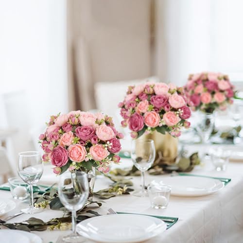 Artificial Peonies Silk Flowers, Faux Peony Bouquet 6PCS Florals Arrangements Decor for Farmhouse Home Boho Wedding Table Centerpiece, Fake Plastic Flowers Bulk for Vase Decoration (New MixPink, 6PCS) - color: New Mix Pink, size: 6PCS