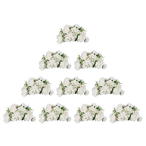 BLOSMON Artificial Flower Balls Wedding Centerpieces 10 Pcs 14.2" Large White Fake Flowers Rose Hydrangea Ball Arrangement Center Pieces for Table Silk Floral Bouquet for Wedding Party Home Decor - color: White, size: Diam 14.2" - 10 Pcs