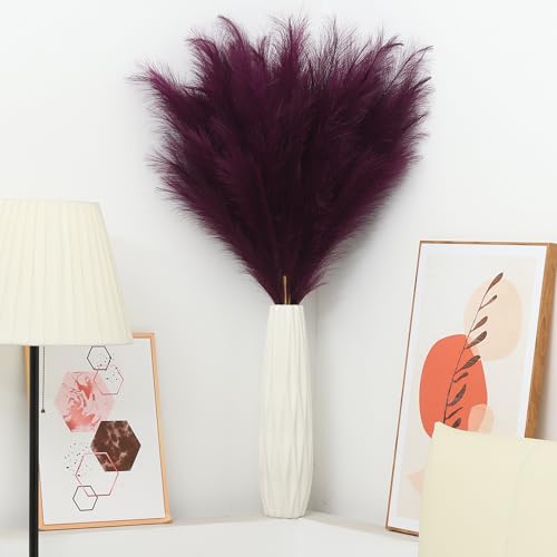43" Purple Pampas Grass Decor - 8 PCS Tall Faux Pampas Grass Decor Artificial Pompas Grass for Floor Vase Filler Wedding Boho Home Baby Shower Mothers Day Decoration - color: Purple