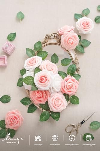 Ling's moment Artificial Flowers, 25Pcs 3" Roses in Shimmer Peach Shades, Realistic DIY Foam Floral Fill for Wedding Bouquets/Centerpieces, Outdoor Party Backdrops, Room/Table, Garden/Pot Decorations - color: Shades of Pink, size: 25Pcs