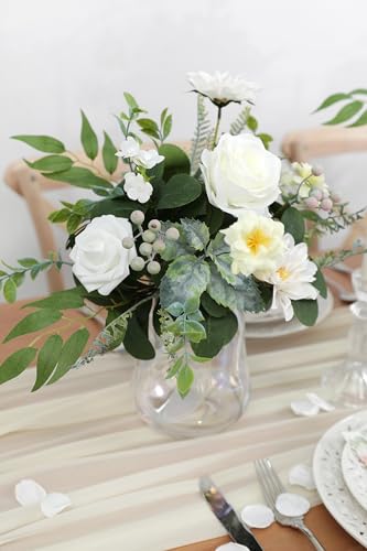 Serra Flora Artificial Greenery Stems Box Set,(Pack of 42pcs) with 8 Kinds of Faux Pink Green Filler for DIY Bridal Bouquets Wedding Floral Arrangement Table Centerpieces - color: Forest Green Space&white