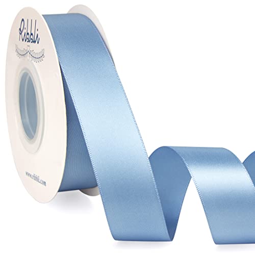 Ribbli Dusty Blue Satin Ribbon,Double Faced Satin 1 inch x Continuous 25 Yards,Use for Bows Bouquet,Gift Wrapping,Wedding Decoration,Floral Arrangement - color: Blue Dusty, size: 1 inch