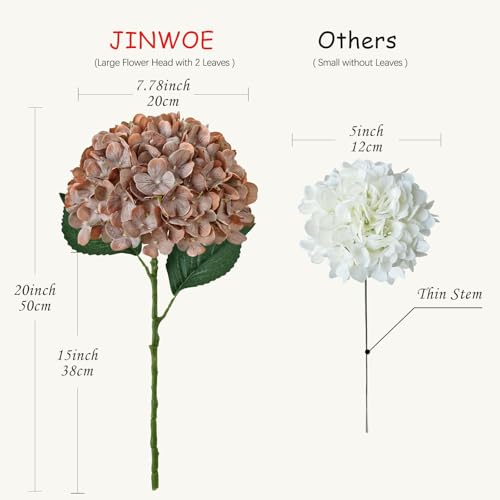 JINWOE Fall Boho Hydrangea Artificial Flowers,4PCS 21" Silk Real Touch Flowers, Faux Flowers Fake Artificial Hydrangeas with Stems for Bouquet Table Centerpieces Halloween - color: Grey Coffee