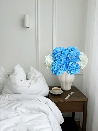 2Pcs White/ 4Pcs Blue 20" Hydrangea Artificial Flowers Silk Large Faux Floral Lifelike for Office Party DIY - color: White/Blue