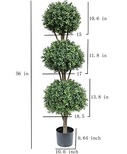 56 inch/ 4.6 ft Boxwood Topiary Artificial Outdoor Artificial Boxwood Triple Ball Tree Faux Topiary Trees Outdoor Artificial Trees Potted Plants - size: 1 PC - 56 inch high