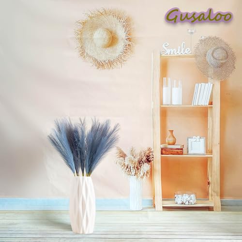 Artificial Faux Pampas Grass 8 Pcs Fake Artificial Adjustable Pampas Grass Variable Length Tall Fluffy Stems Table Vase Filler Centerpiece for Living Room Kitchen Decor Boho Decor Wedding-Light Grey - color: Lightgrey