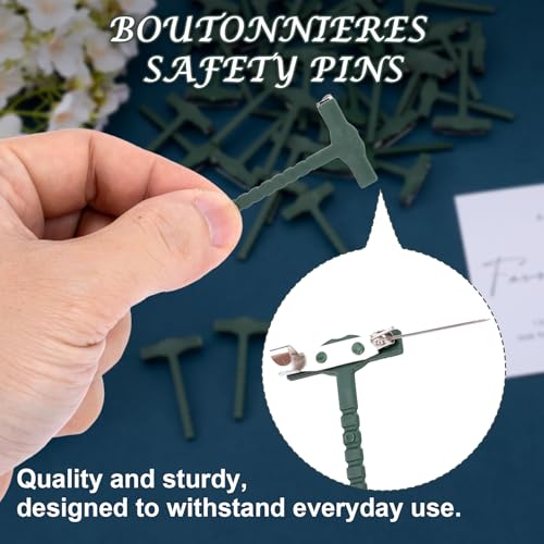 Boutonniere Safety Pins, Plastic Corsage Pins Safety Clips for Bride Groom, Tiny Boutonniere Brooch Supplies - color: Green-50pcs