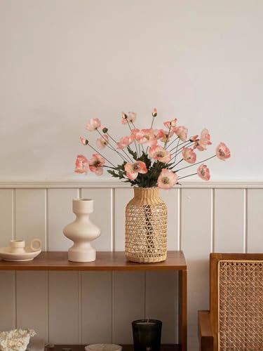 IPOPU Fake Poppies Coral Pink Silk Flowers 6pcs Artificial Poppies Realistic Faux Flowers for Wedding Centerpieces for Tables Bridal Shower Party Decorations (Coral Pink) - color: Coral Pink