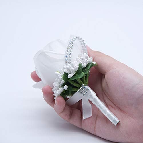 2 PCS Wedding Boutonniere Groom Groomsman Corsage Rose Silk Flower Suit for Wedding Prom Homecoming White - color: White