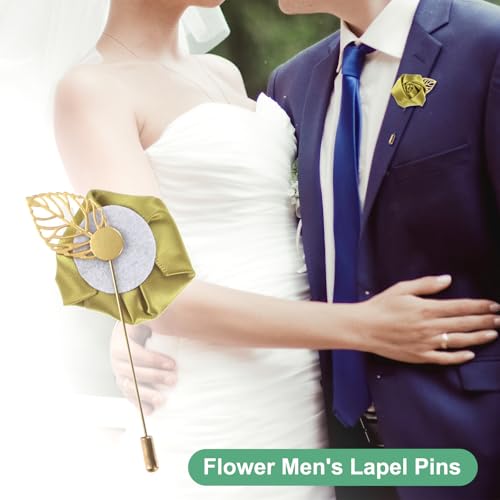 M METERXITY 48-Pack Flower Lapel Pins for Men, Golden Leaf Rose Boutonnieres Pin Groom Boutonnieres for Wedding/Dance/Party, Men Lapel Pins for Suits Satin Flower Corsage [Gold] - color: Gold