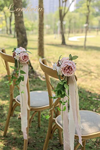 Lookein Set of 8 Pew Flowers for Wedding Ceremony Chair Decorations Bench Decoration Wedding Aisle Chair Decoration, Dusty Rose - color: Elegant Dusty Rose