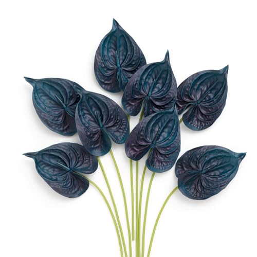 Ling's moment Anthurium Artificial Flowers, 8pcs Faux Anthurium Stems, PU Foam Greenery Plant for DIY Wedding Bouquets Centerpieces Arrangements Bridal Shower Party Home Decorations, Navy Blue - color: Navy Blue