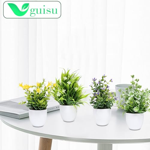 Uguisu 4 Pcs Small Fake Plants Indoor Artificial Plants Simulation Plants for Bathroom Decor Office Decor Room Decor Home Decor Indoor-White with Flowers - color: White