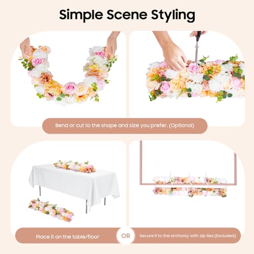 TFCFL Artificial Flower Wall Decor - 100cm Silk Flower Row with Flexible Mounting Rod, Ready to Hang for Balcony Garden Fence Wedding, Realistic No Maintenance Home Decor